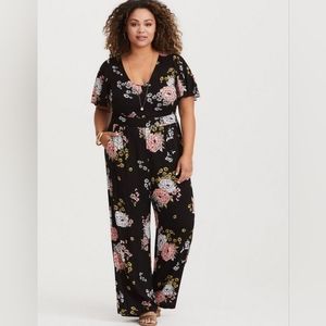EUC Floral Wide Leg Challis Jumpsuit (B2-4)
